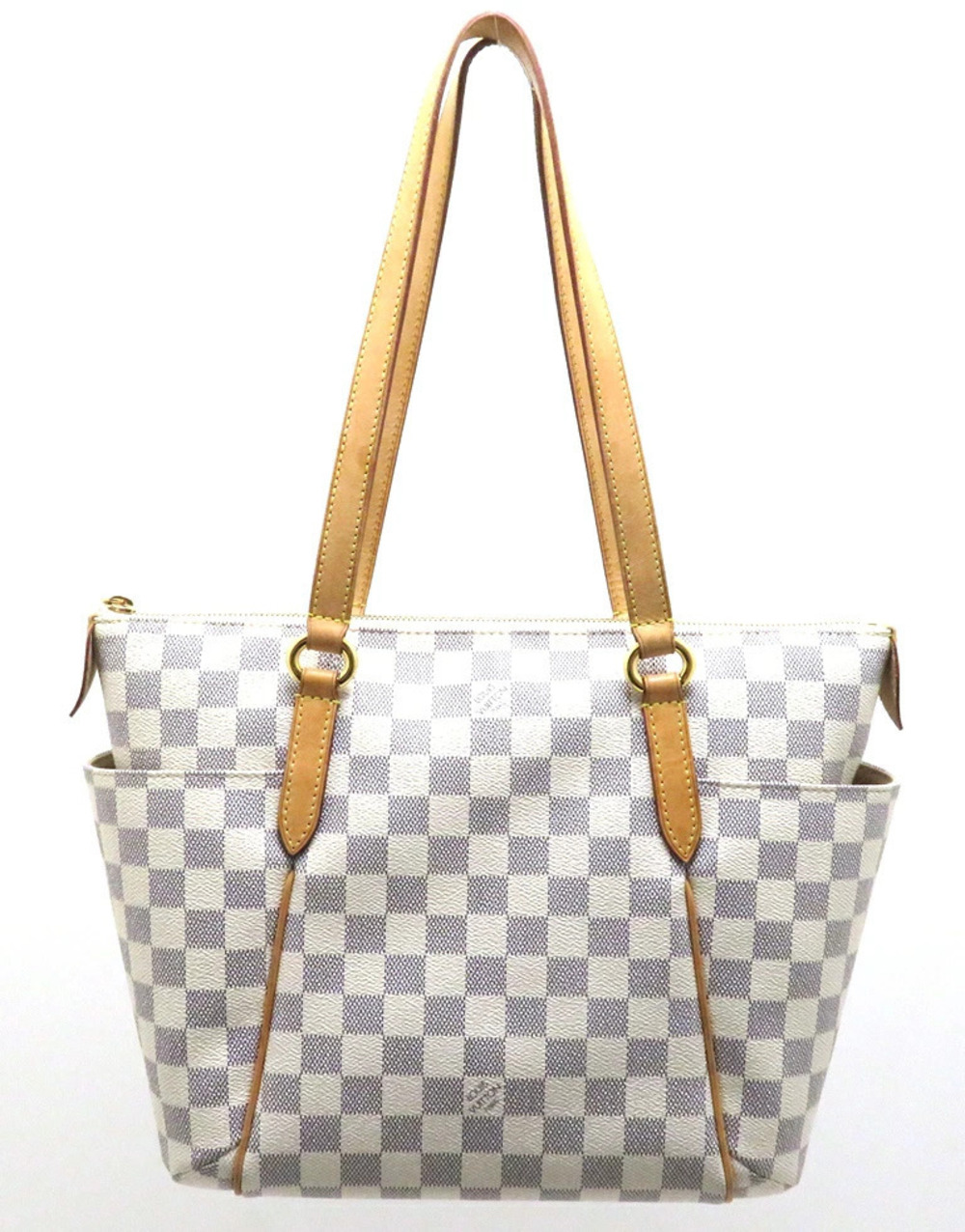 LOUIS VUITTON Totally Damier Azur White Tote Bag Canvas Leather White